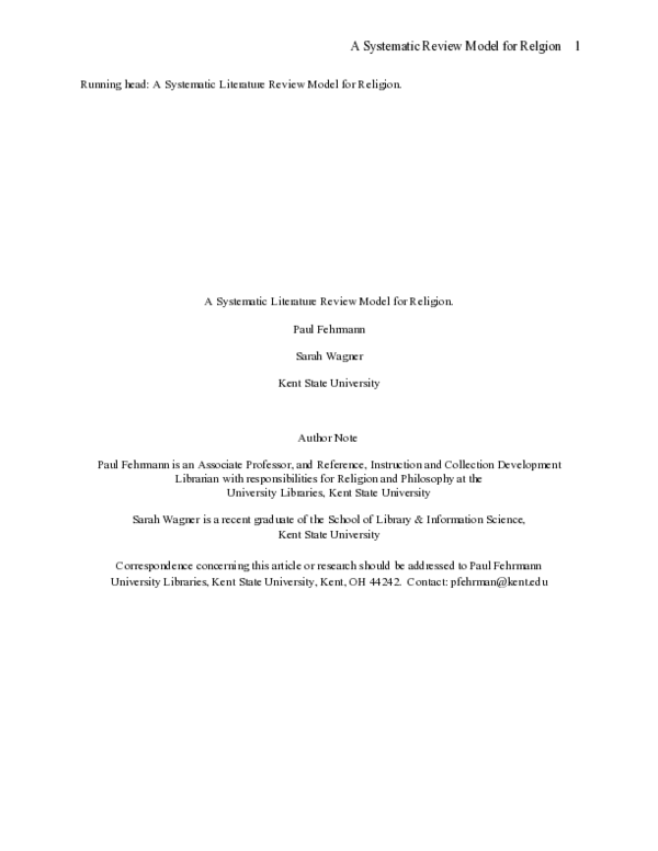 (PDF) A Systematic Review Model for Relgion 1 Running head : A ...