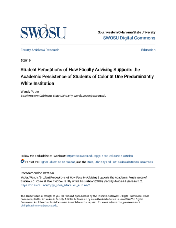 (PDF) Student Perceptions of How Faculty Advising Supports the Academic ...