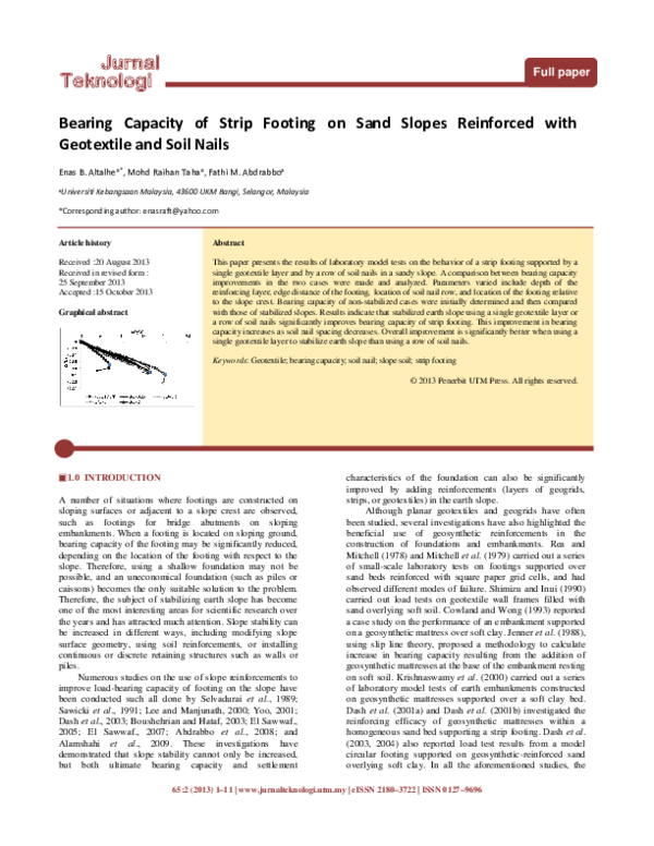 (PDF) Bearing Capacity of Strip Footing on Sand Slopes Reinforced with ...