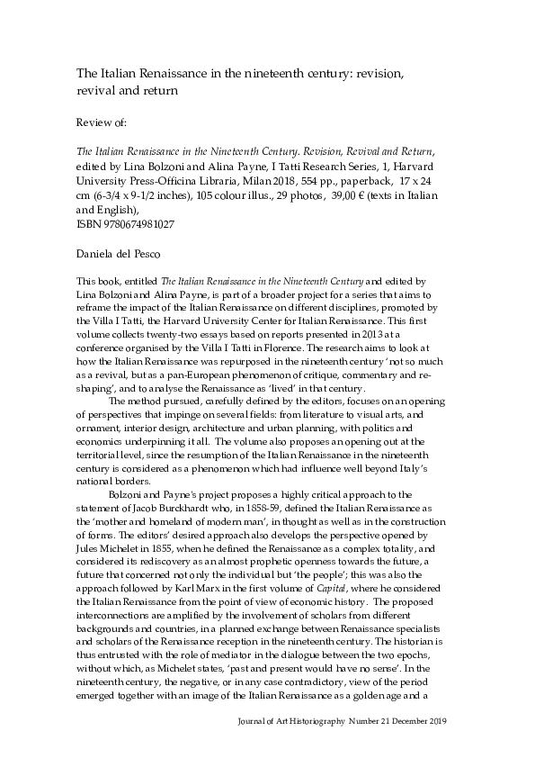 (PDF) The Italian Renaissance in the nineteenth century: revision ...