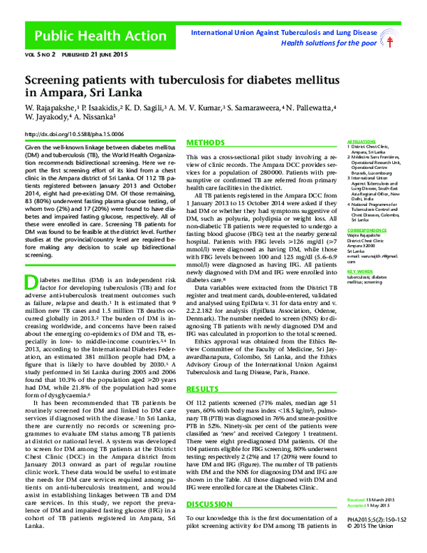 (PDF) Screening patients with tuberculosis for diabetes mellitus in ...