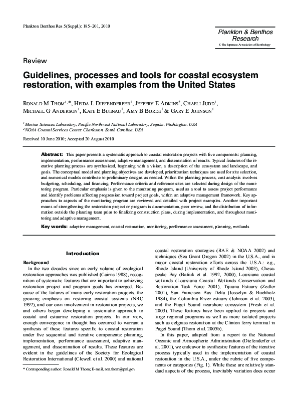 (PDF) Guidelines, processes and tools for coastal ecosystem restoration ...