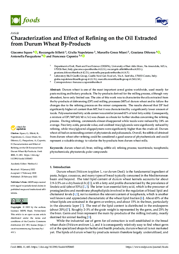 (PDF) Characterization and Effect of Refining on the Oil Extracted from ...