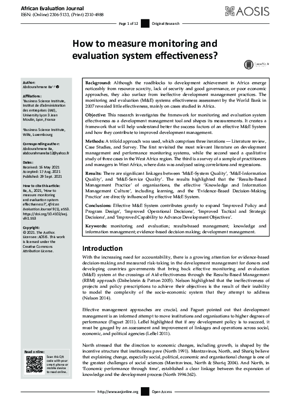 (PDF) How to measure monitoring and evaluation system effectiveness?