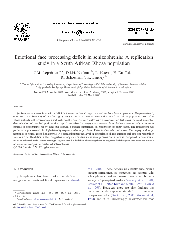 (PDF) Emotional face processing deficit in schizophrenia: A replication ...