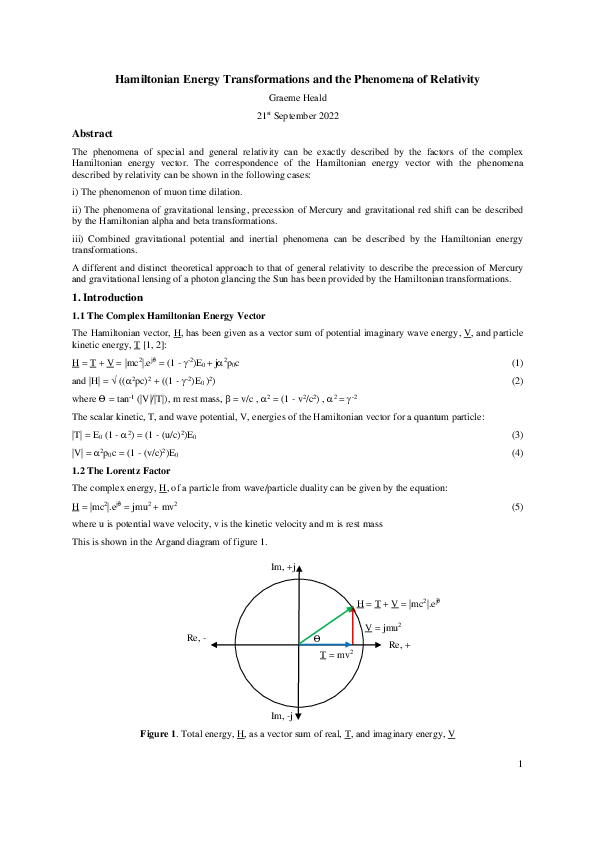(PDF) Hamiltonian Energy Transformations and the Phenomena of Relativity