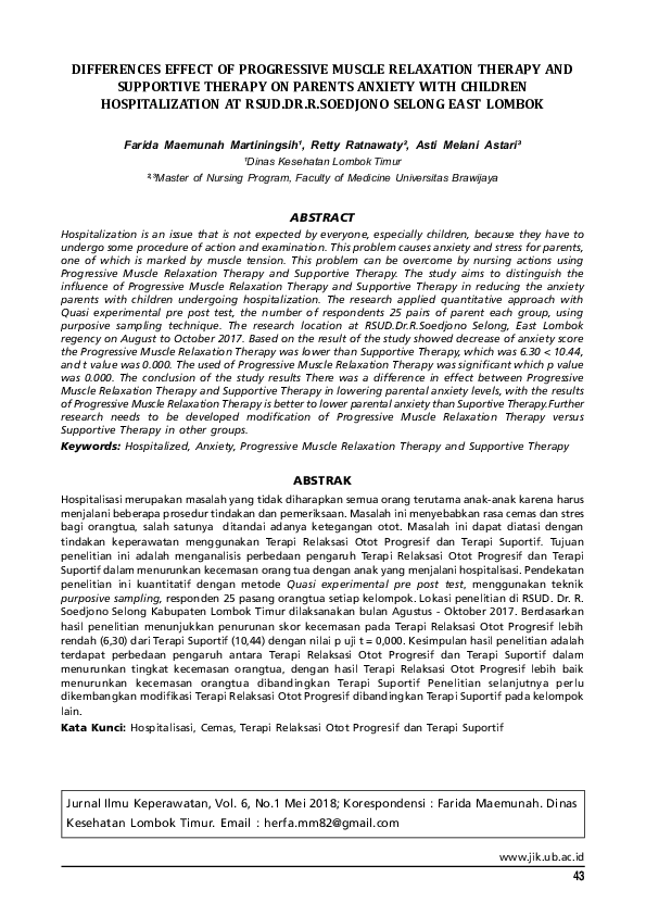 (PDF) Differences Effect of Progressive Muscle Relaxation Therapy and ...
