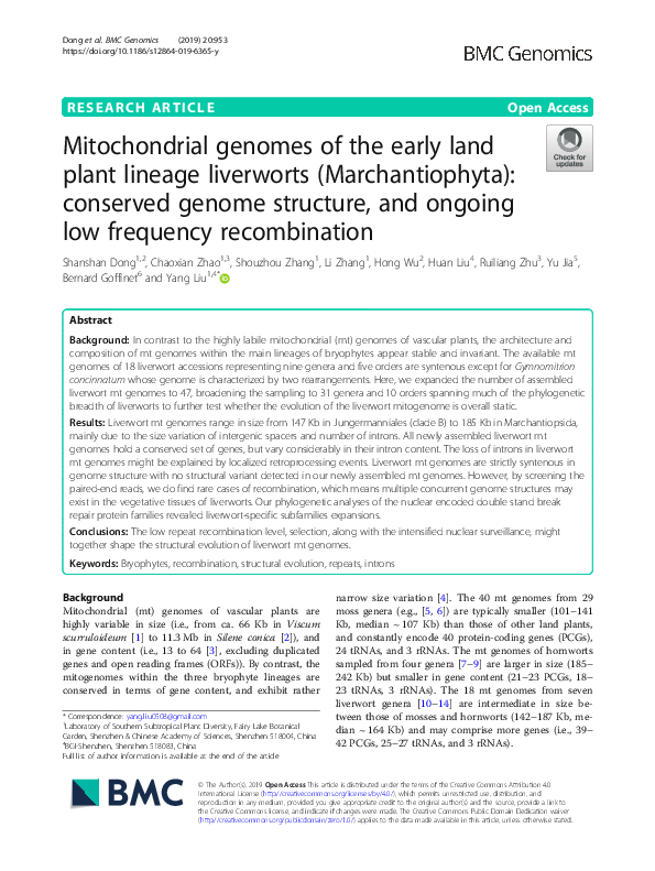 (PDF) Mitochondrial genomes of the early land plant lineage liverworts ...