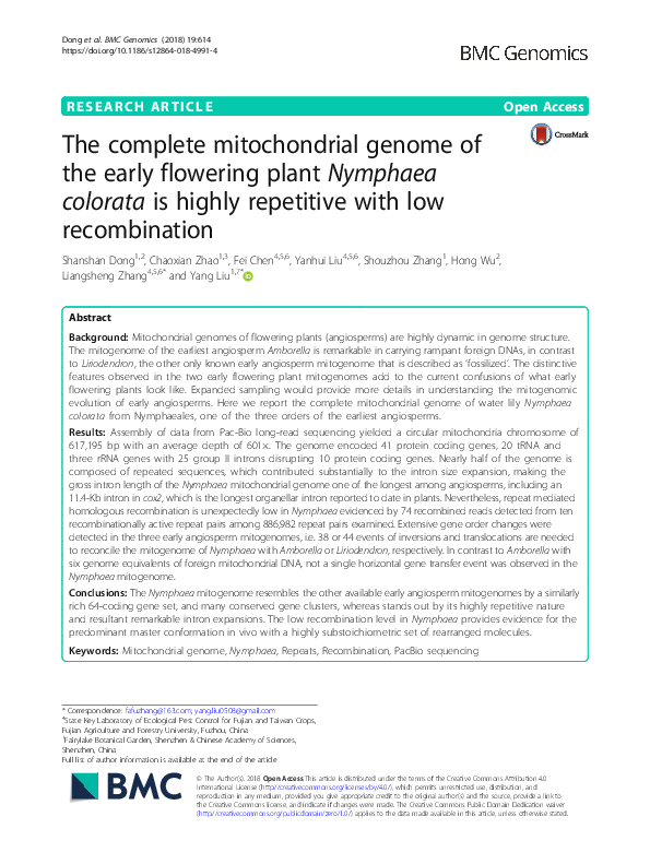 (PDF) The complete mitochondrial genome of the early flowering plant ...