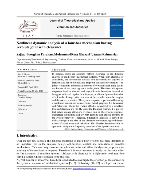 (PDF) Nonlinear dynamic analysis of a four-bar mechanism having ...