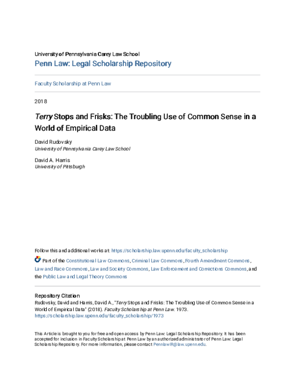 (PDF) Terry Stops and Frisks: The Troubling Use of Common Sense in a ...