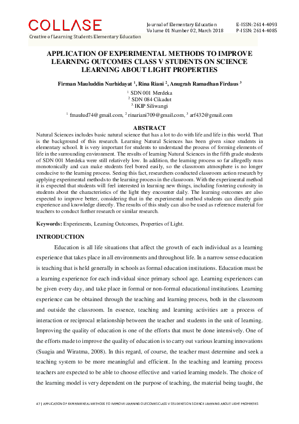 (PDF) Application of Experimental Methods to Improve Learning Outcomes ...