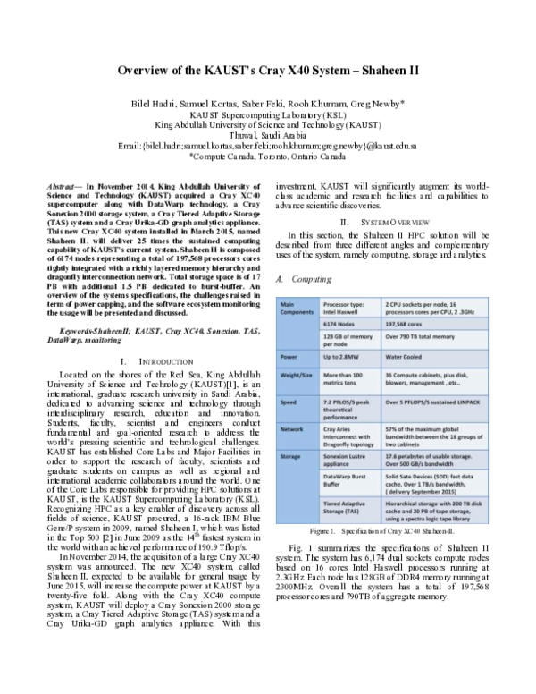 (PDF) Overview of the KAUST ’ s Cray X 40 System – Shaheen II