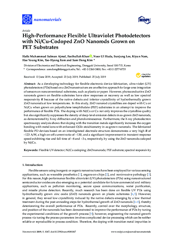 (PDF) High performance flexible ultraviolet photodetectors based on ...