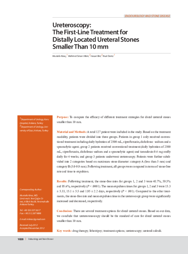 (PDF) Ureteroscopy: the first-line treatment for distally located ...