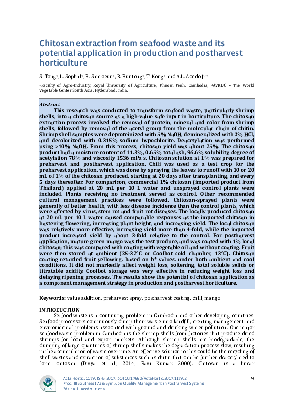 (PDF) Chitosan extraction from seafood waste and its potential ...