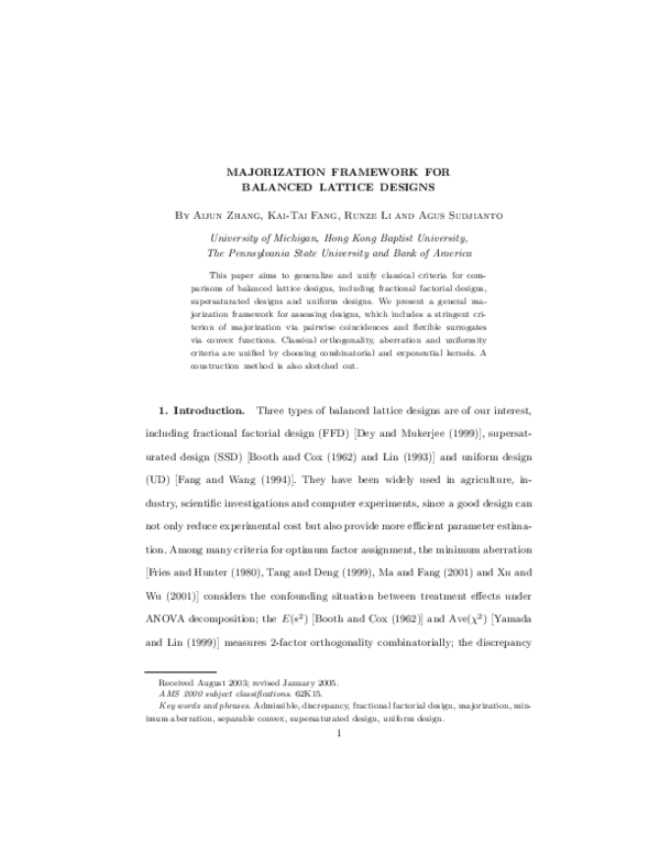 (PDF) Majorization framework for balanced lattice designs
