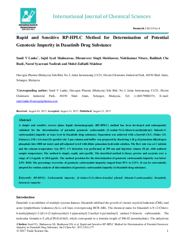 (PDF) Rapid and Sensitive RP-HPLC Method for Determination of Potential ...