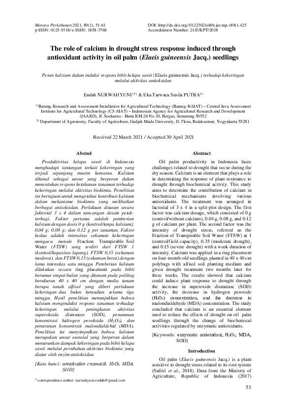 (PDF) The role of calcium in drought stress response induced through ...