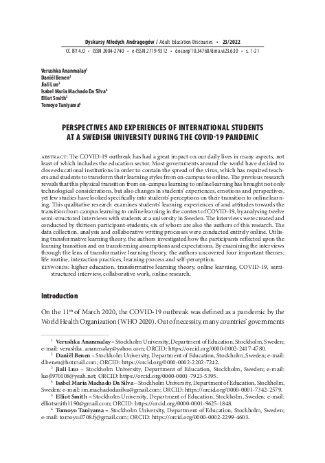 (PDF) PERSPECTIVES AND EXPERIENCES OF INTERNATIONAL STUDENTS AT A ...