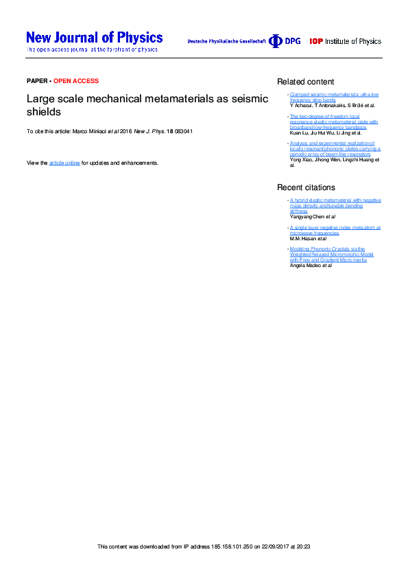 (PDF) Large scale mechanical metamaterials as seismic shields