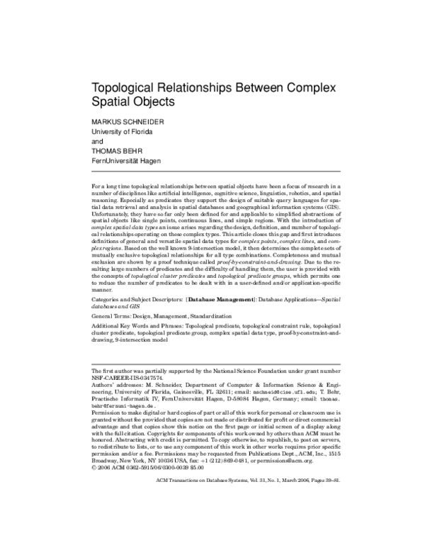 (PDF) Topological relationships between complex spatial objects