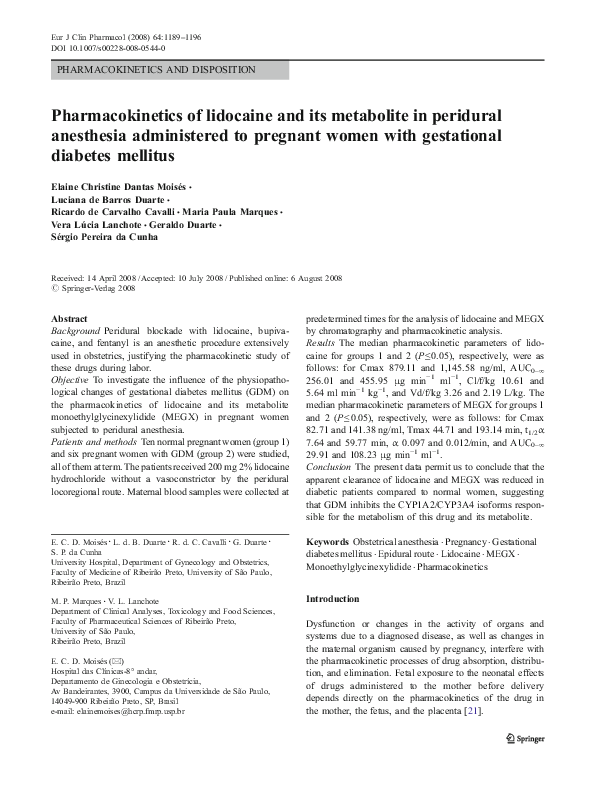 (PDF) of lidocaine and its metabolite in peridural