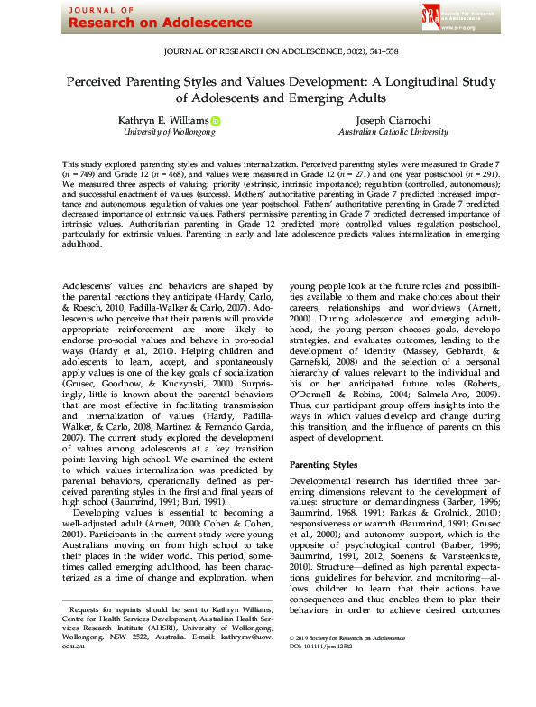 (PDF) Perceived Parenting Styles and Values Development: A Longitudinal ...