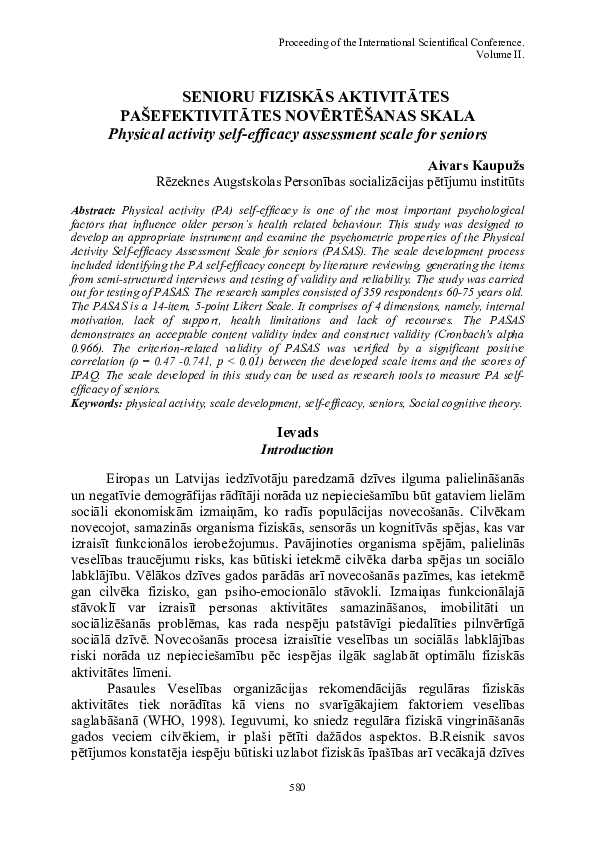 (PDF) Physical activity self-efficacy assessment scale for seniors