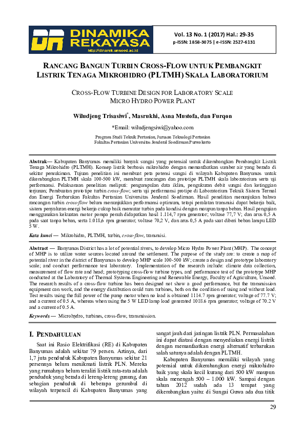 (PDF) Rancang Bangun Turbin Cross-Flow Untuk Pembangkit Listrik Tenaga ...