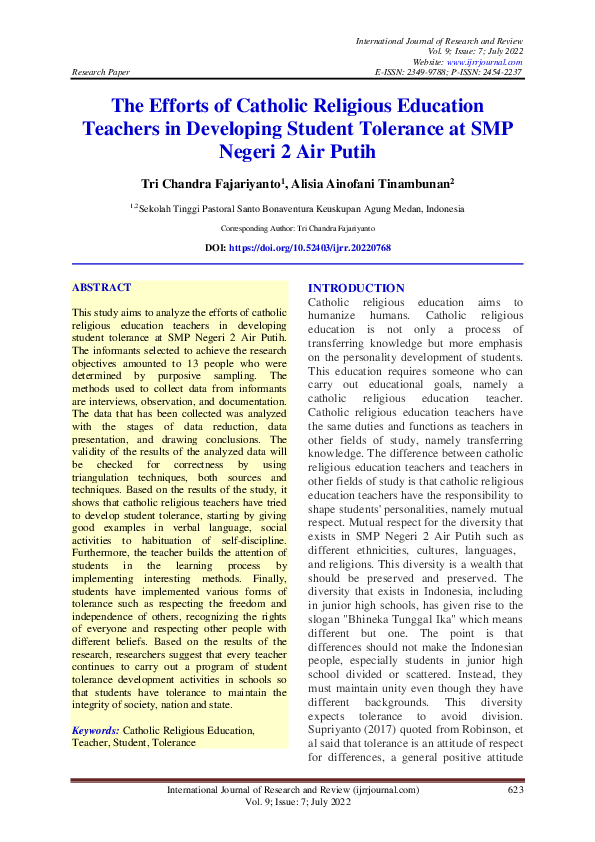 (PDF) The Efforts of Catholic Religious Education Teachers in ...