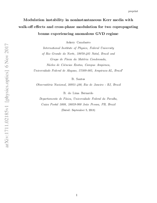 (PDF) Modulation instability in noninstantaneous Kerr media with walk ...