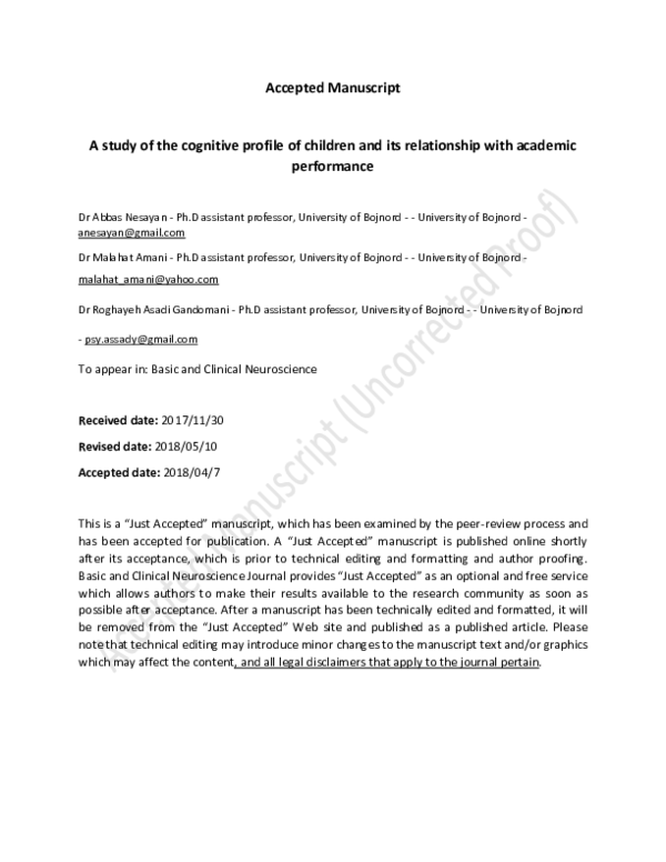 (PDF) A Study of the Cognitive Profile of Children and Its Relationship ...