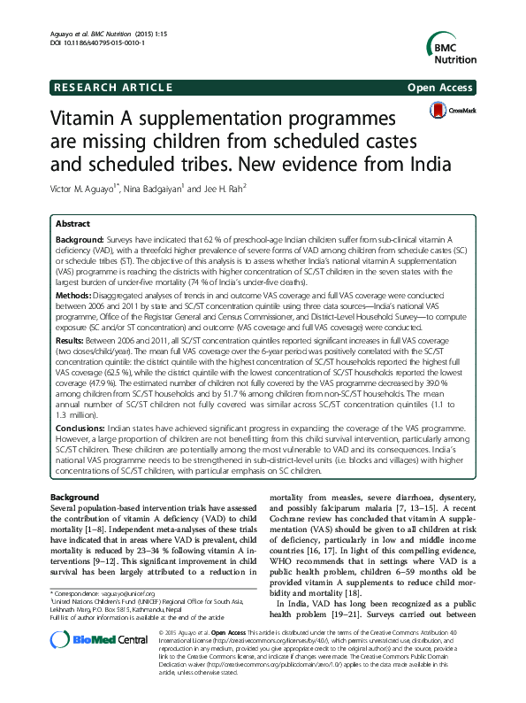 (PDF) Vitamin A supplementation programmes are missing children from ...