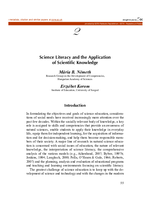 (PDF) Science literacy and the application of scientific knowledge