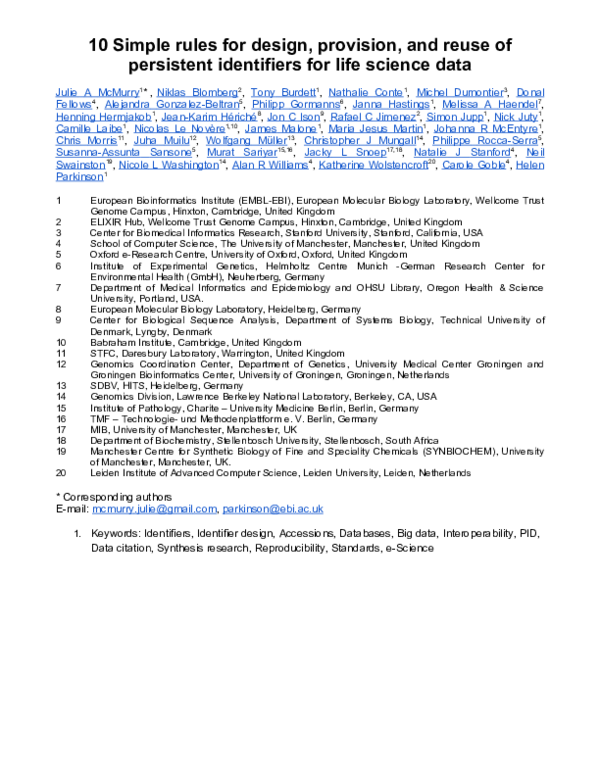 (PDF) 10 Simple rules for design, provision, and reuse of persistent ...