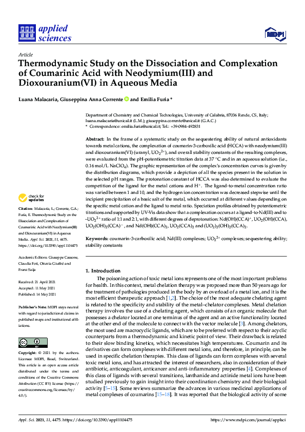 (PDF) Thermodynamic Study on the Dissociation and Complexation of ...