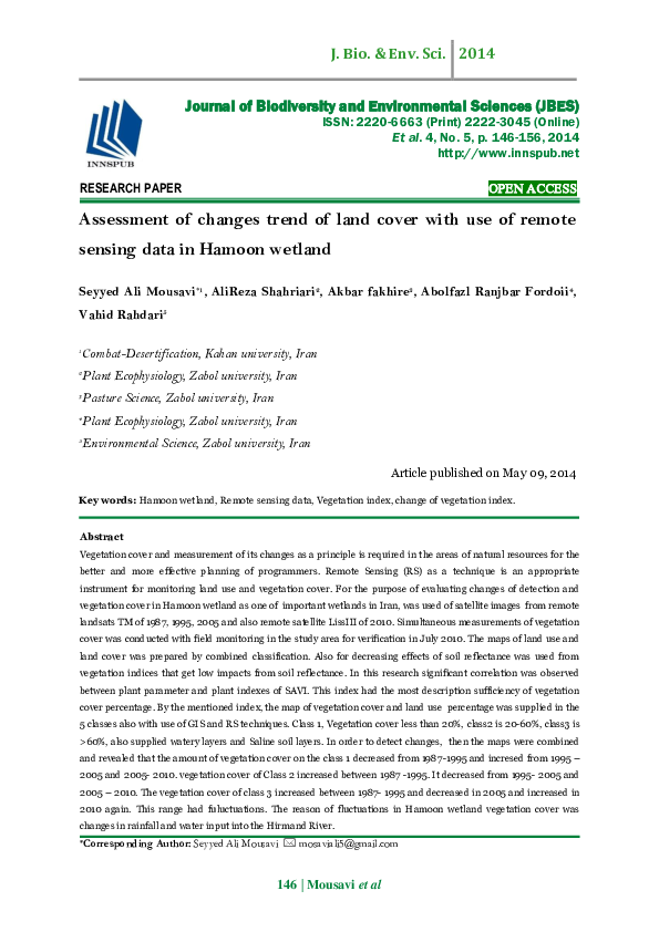 (PDF) Assessment of changes trend of land cover with use of remote ...