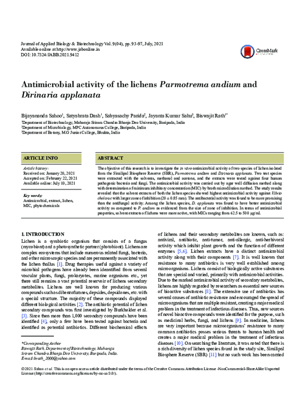 (PDF) Antimicrobial activity of the lichens Parmotrema andium and ...