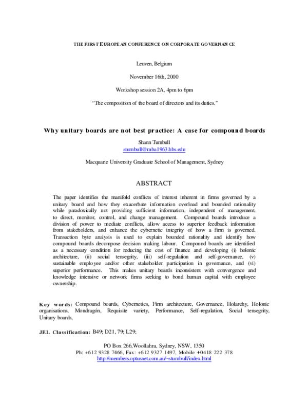 (PDF) Why Unitary Boards Are Not Best Practice: A Case for Compound Boards
