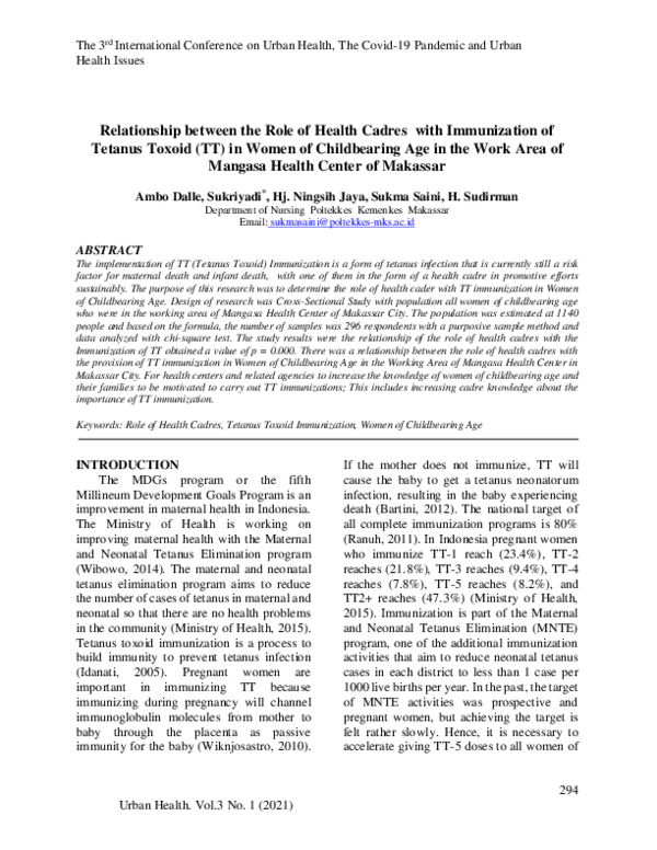 (PDF) Relationship between the Role of Health Cadres with Immunization ...