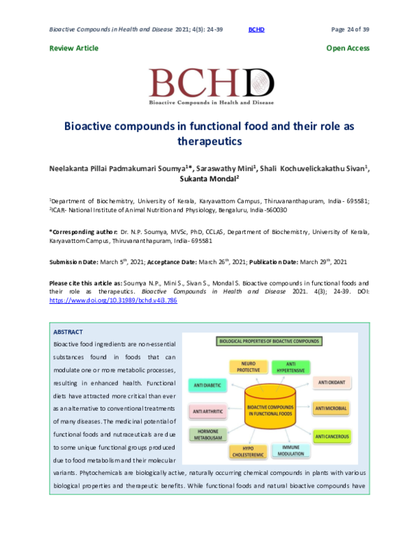 (PDF) Bioactive compounds in functional food and their role as therapeutics