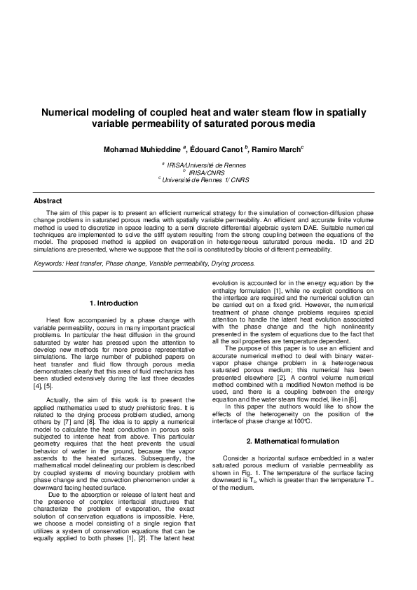 (PDF) Numerical modeling of coupled heat and water flow in spatially ...