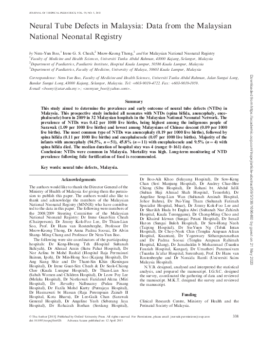 (PDF) Neural Tube Defects in Malaysia: Data from the Malaysian National ...