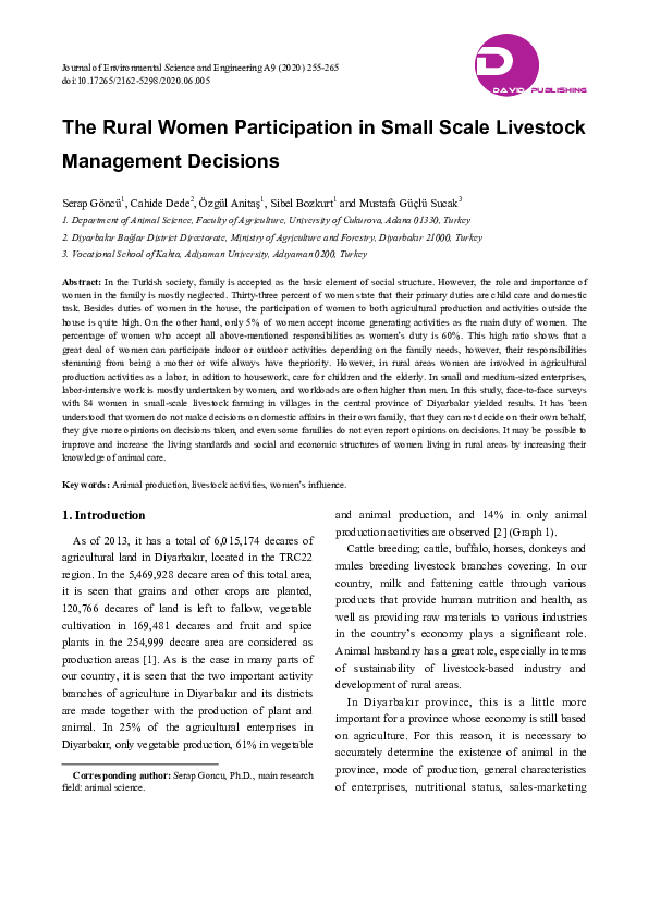 (PDF) The Rural Women Participation in Small Scale Livestock Management ...