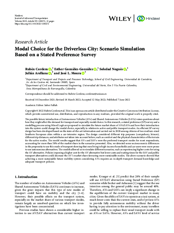 (PDF) Modal Choice for the Driverless City: Scenario Simulation Based ...