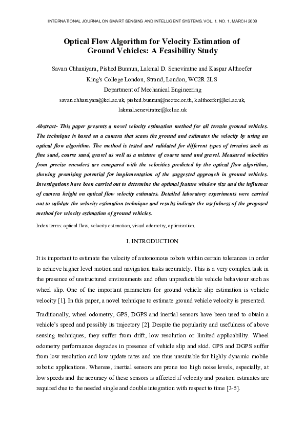(PDF) Optical Flow Algorithm for Velocity Estimation of Ground Vehicles ...