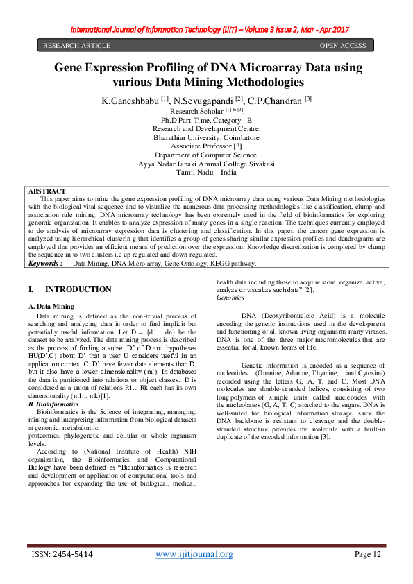 (PDF) Gene Expression Profiling of DNA Microarray Data using various ...