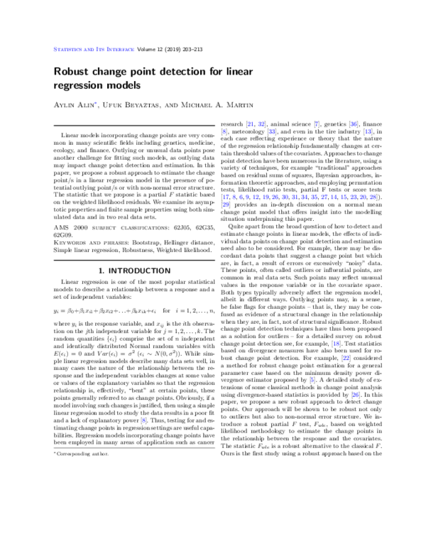 (PDF) Robust change point detection for linear regression models