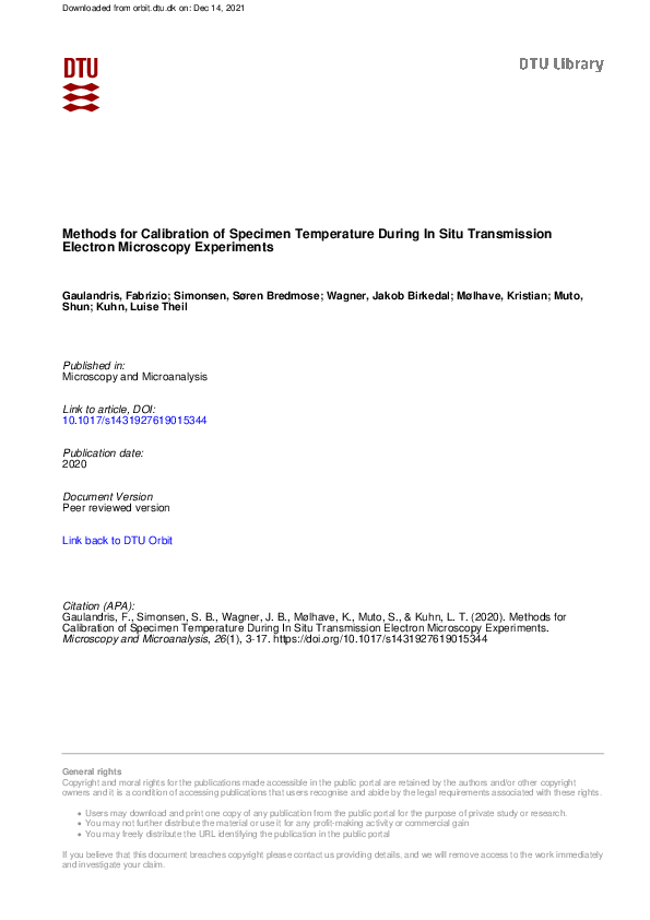 (PDF) Methods for Calibration of Specimen Temperature During In Situ ...